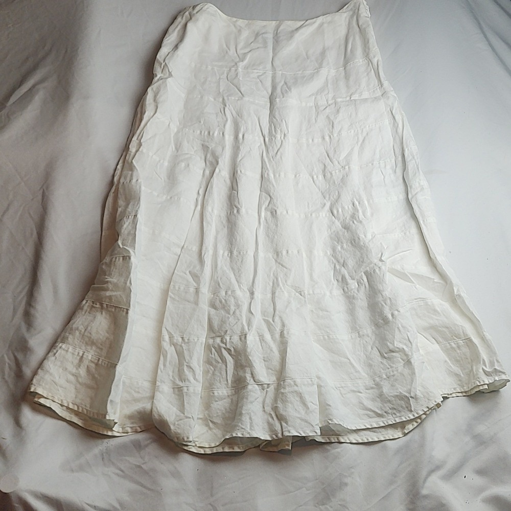 Lauren Ralph Lauren Maxi Skirt Tiered Linen White Women's Size 12